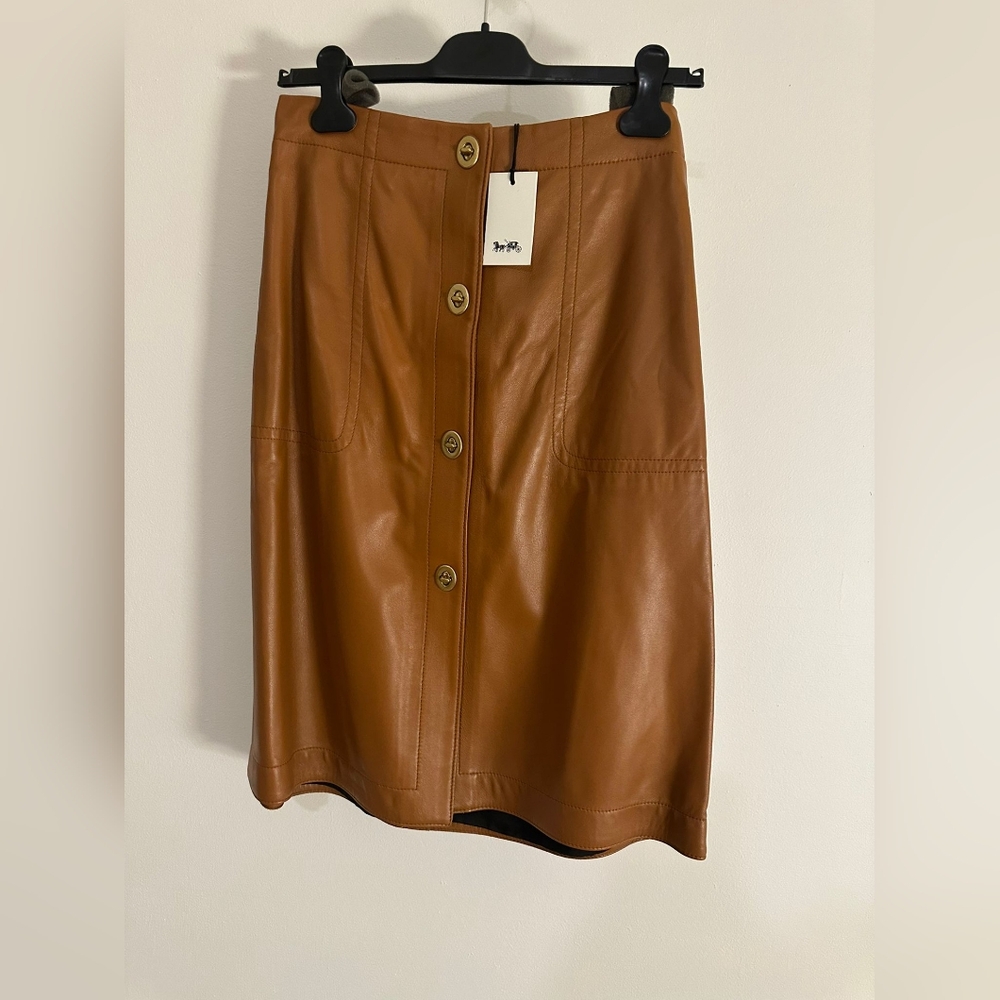 Brown leather coach skirt size 6
